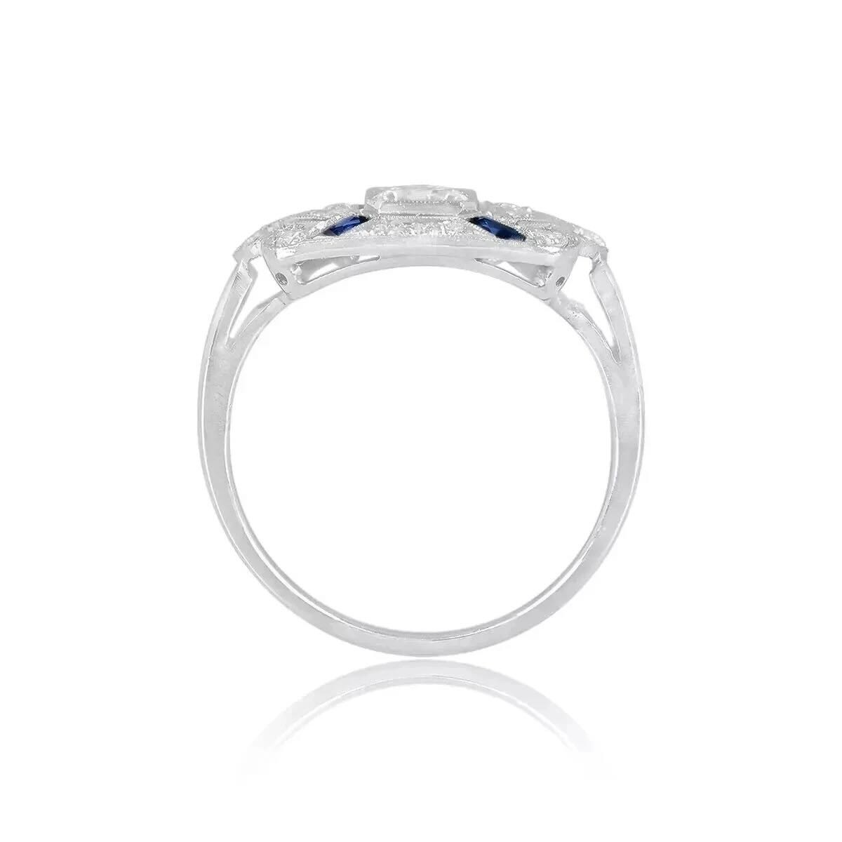 Art Deco Style Sterling Silver CZ & Blue Sapphire Accents Ring – Size 7