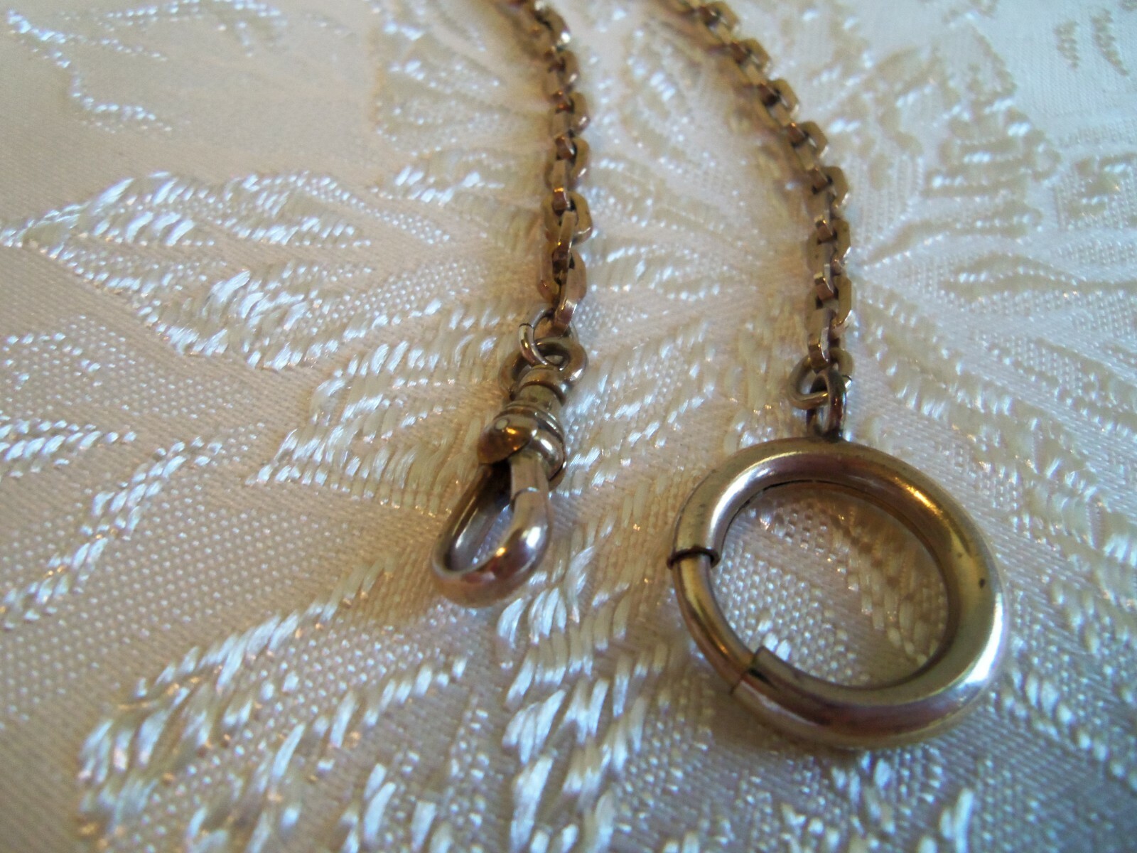 Victorian gold filled watch chain Signed Hadley Made in USA Large ring
