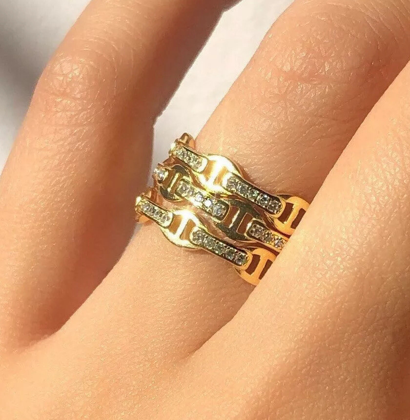 Dainty Anchor Mariner Link Chain Ring 18K Gold Filled Sterling Silver | Size10