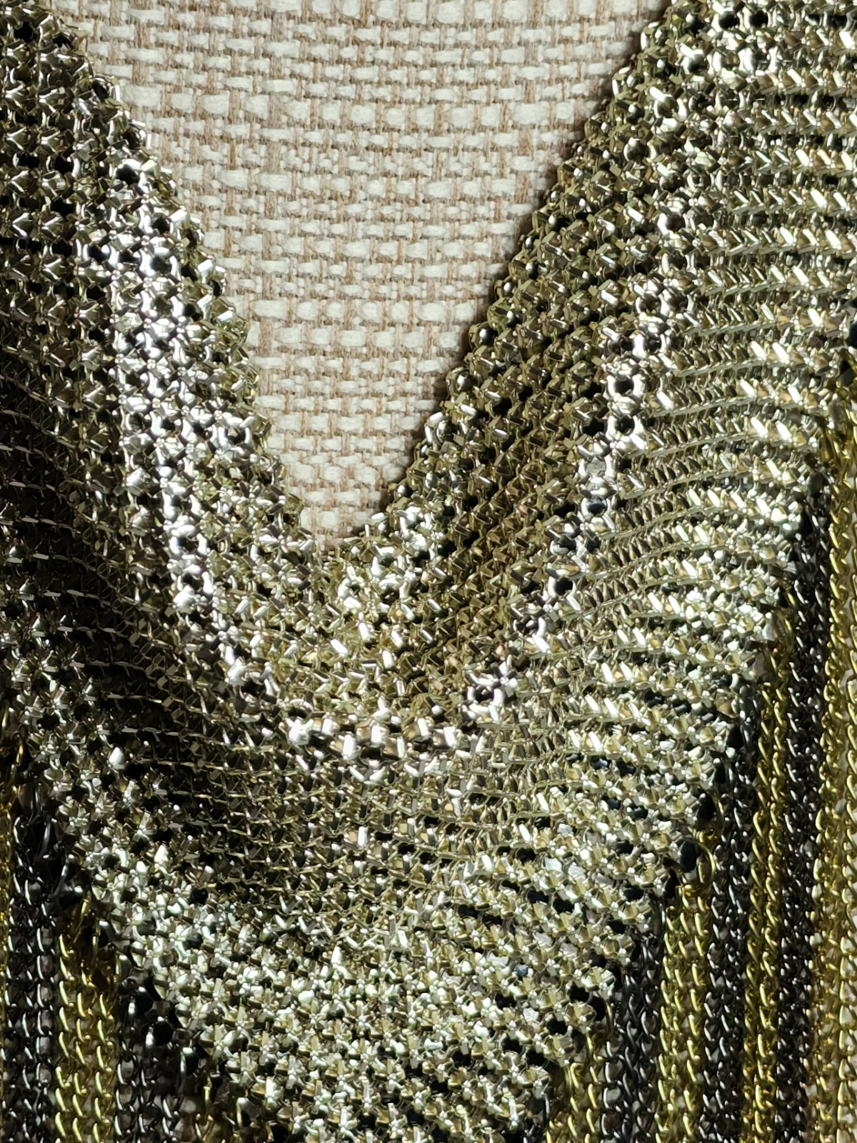 Vintage Gold tone Chainmail Fringe Leopard Statement Necklace 70s