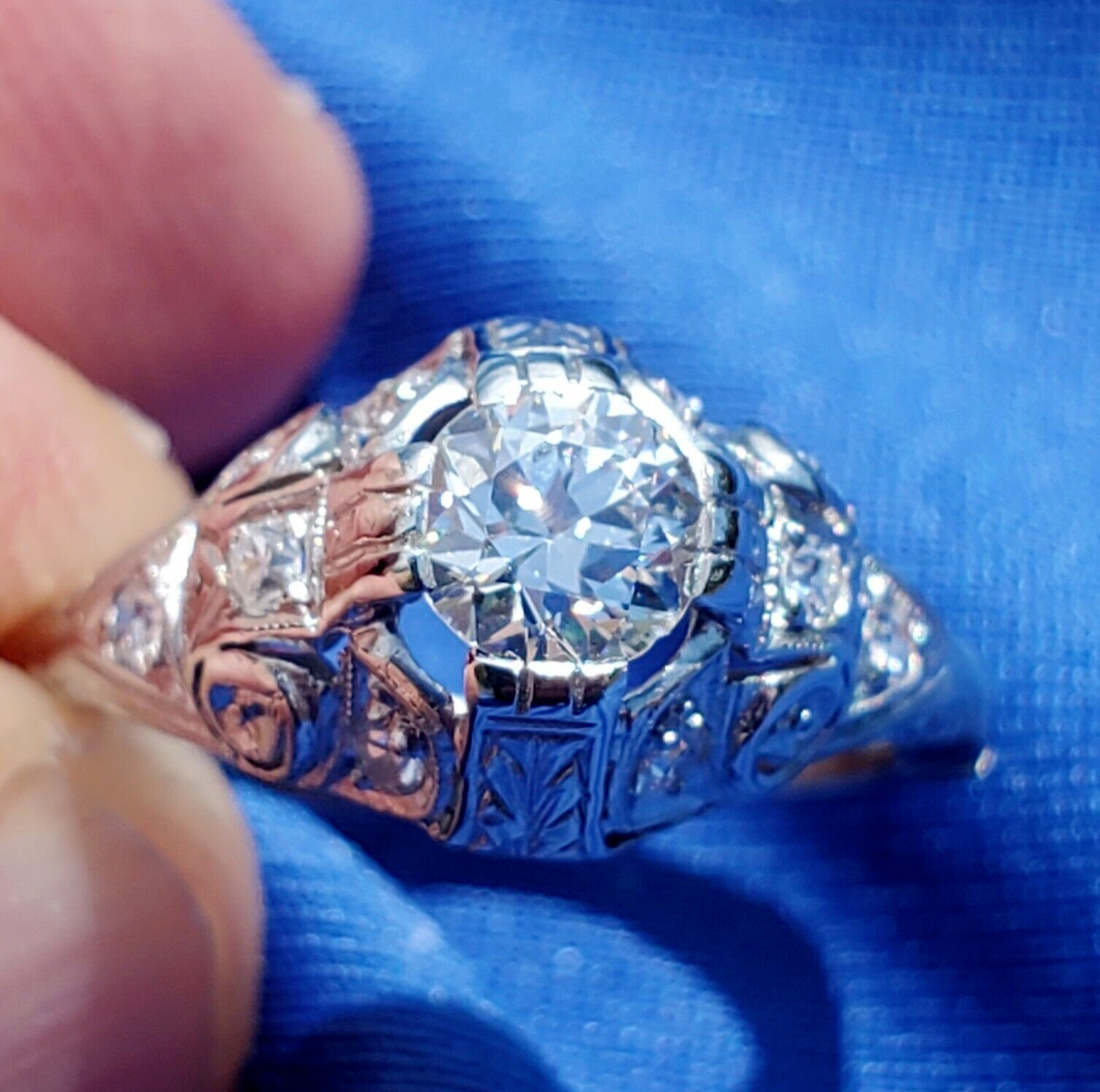 Original EARTH MINED DIAMOND art DECO Engagement Ring Vintage PLATINUM Solitaire