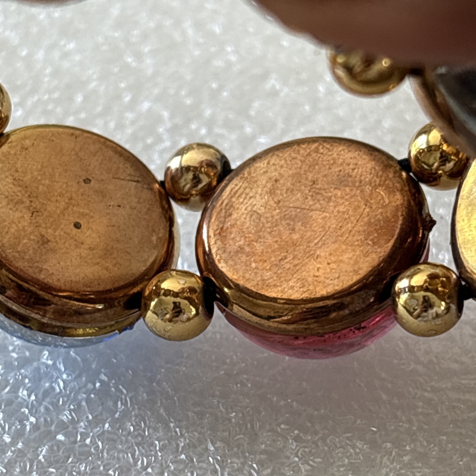 Vintage Plastic Foil Cabochon Stretch Bracelet Costume Jewelry Faux Gems NOS