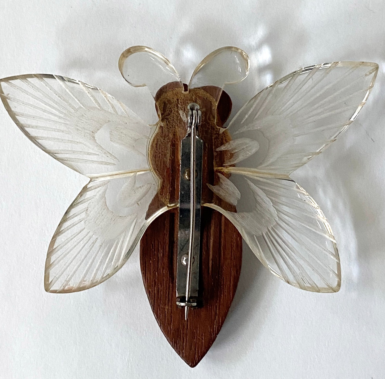 Vintage carved Lucite and Wood Moth/Butterfly…circa 1950