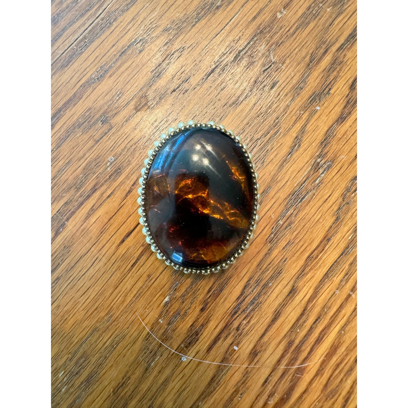 VTG Brooch Pin Gold Tone Honey Amber Murano Style Pearls Costume Jewelry Damage