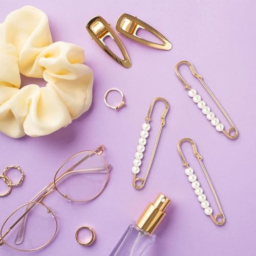 Faux Pearl Brooch Pins, 10pcs 2.76inch Sweater Shawl Clip Safety Pins with