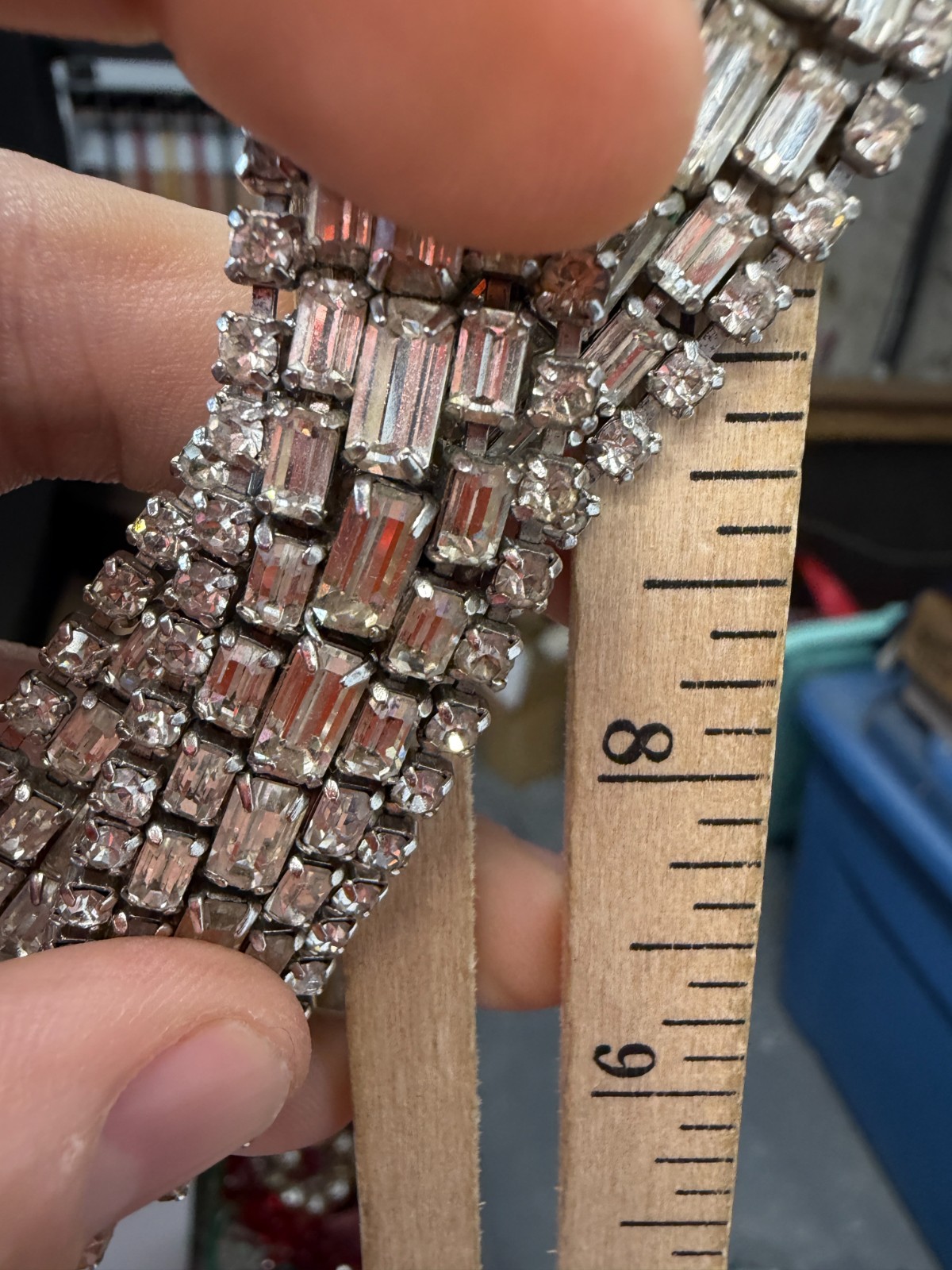 Vintage Necklace Rhinestone Crossover Snap Clear Statement 16 in PJ