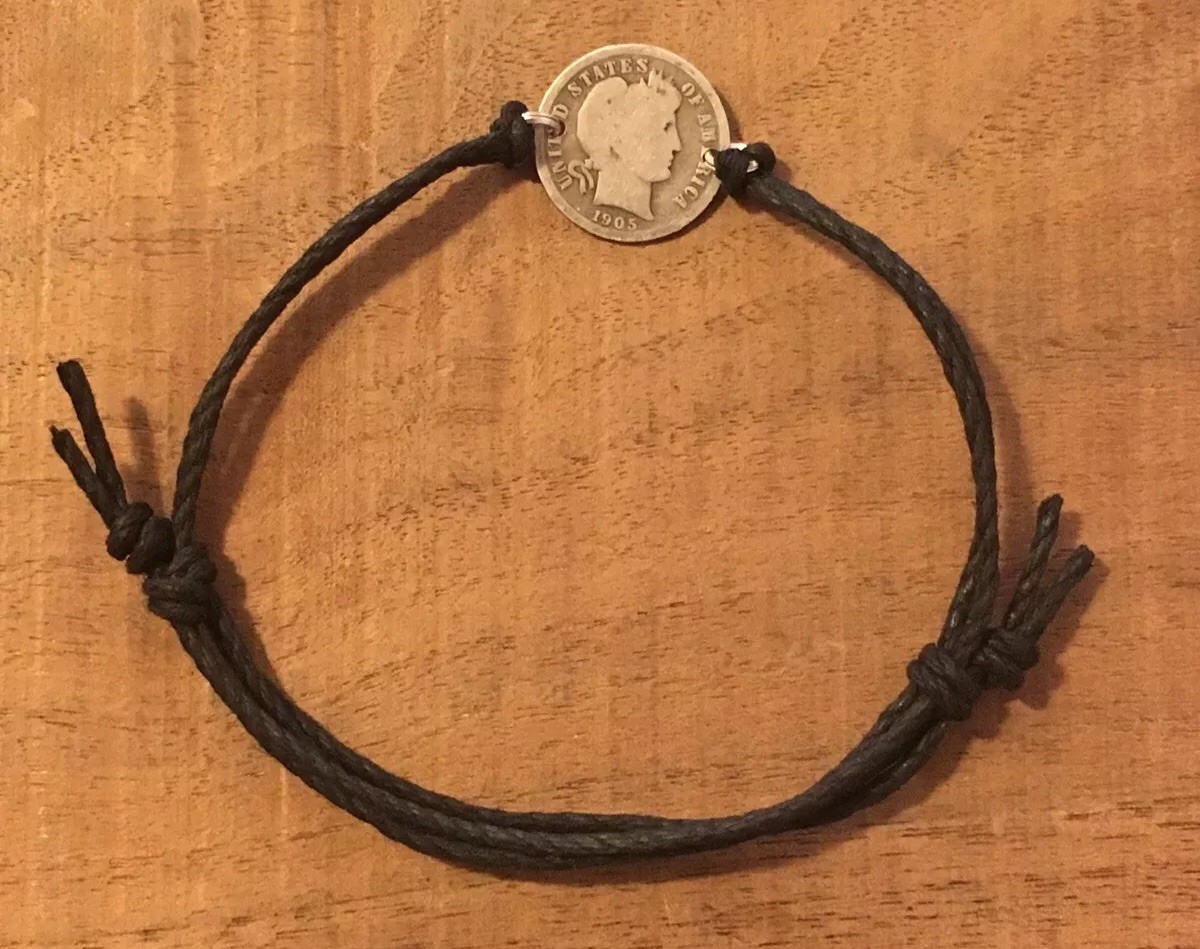 Adjustable Barber DIME Coin Jewelry BRACELET 90% Silver With .925 Links! Hemp