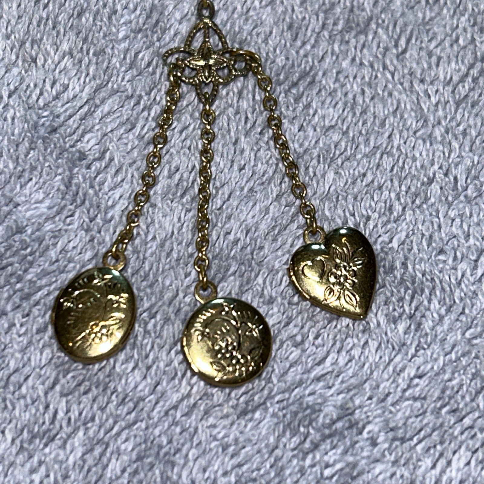 Vintage 1928 Triple Locket Gold Tone Pendant Necklace