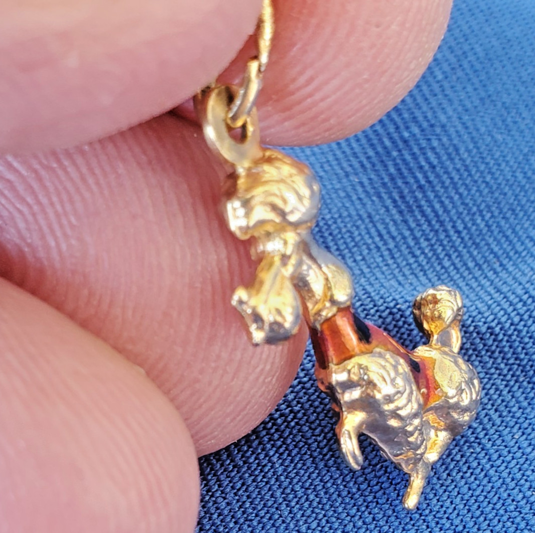 Original 14K GOLD Dog Pendant Exotic Rare Poodle Enamel Vest k9 Charm Medallion