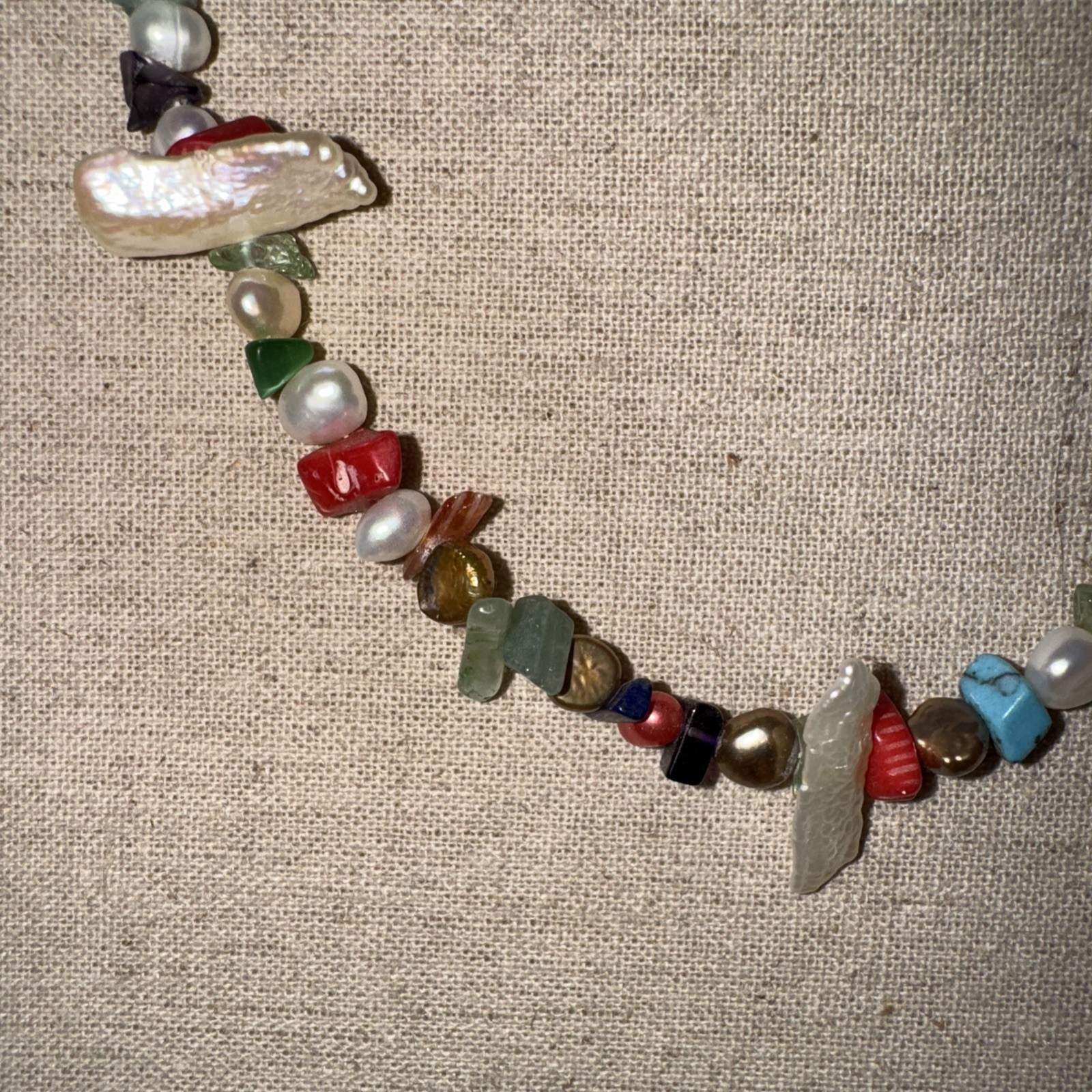 Vintage Multi Gemstone Pearl Turquoise Silver Fish Hook Clasp