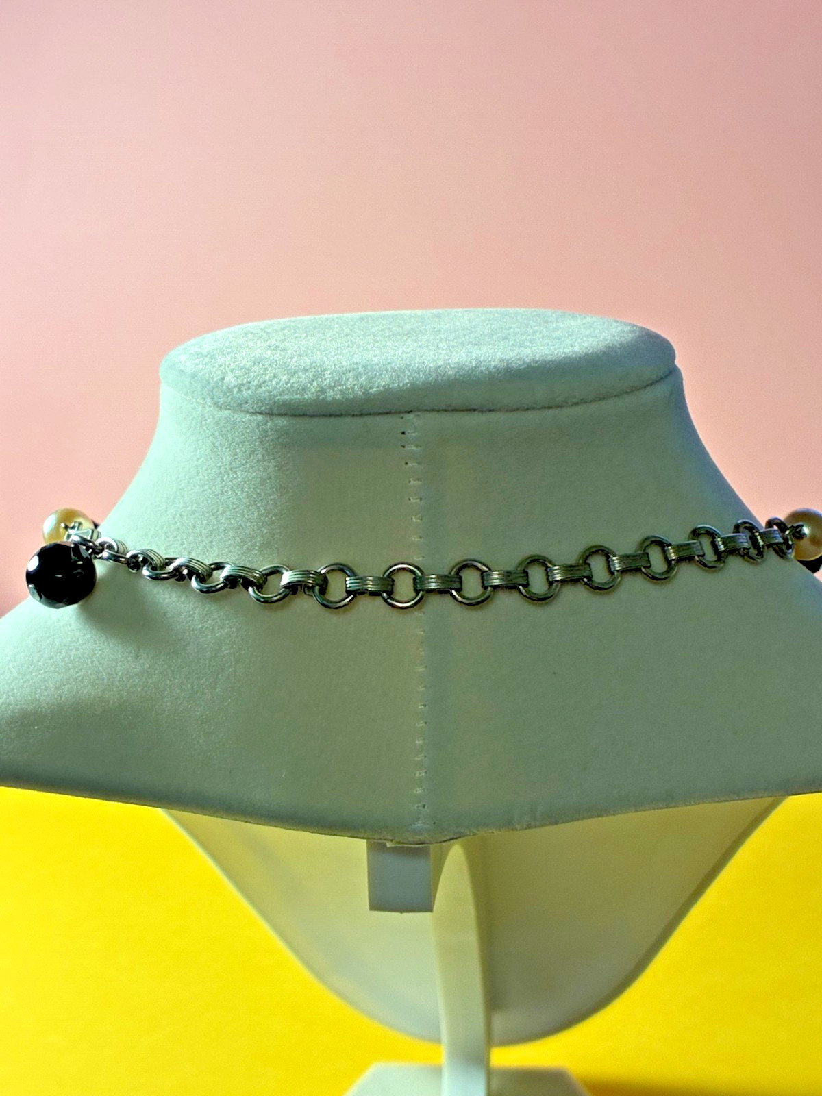 Ben Amun Choker – 3 Crosses Gothic Punk Art Deco-Silver-Tone-Faux Pearls -Beads