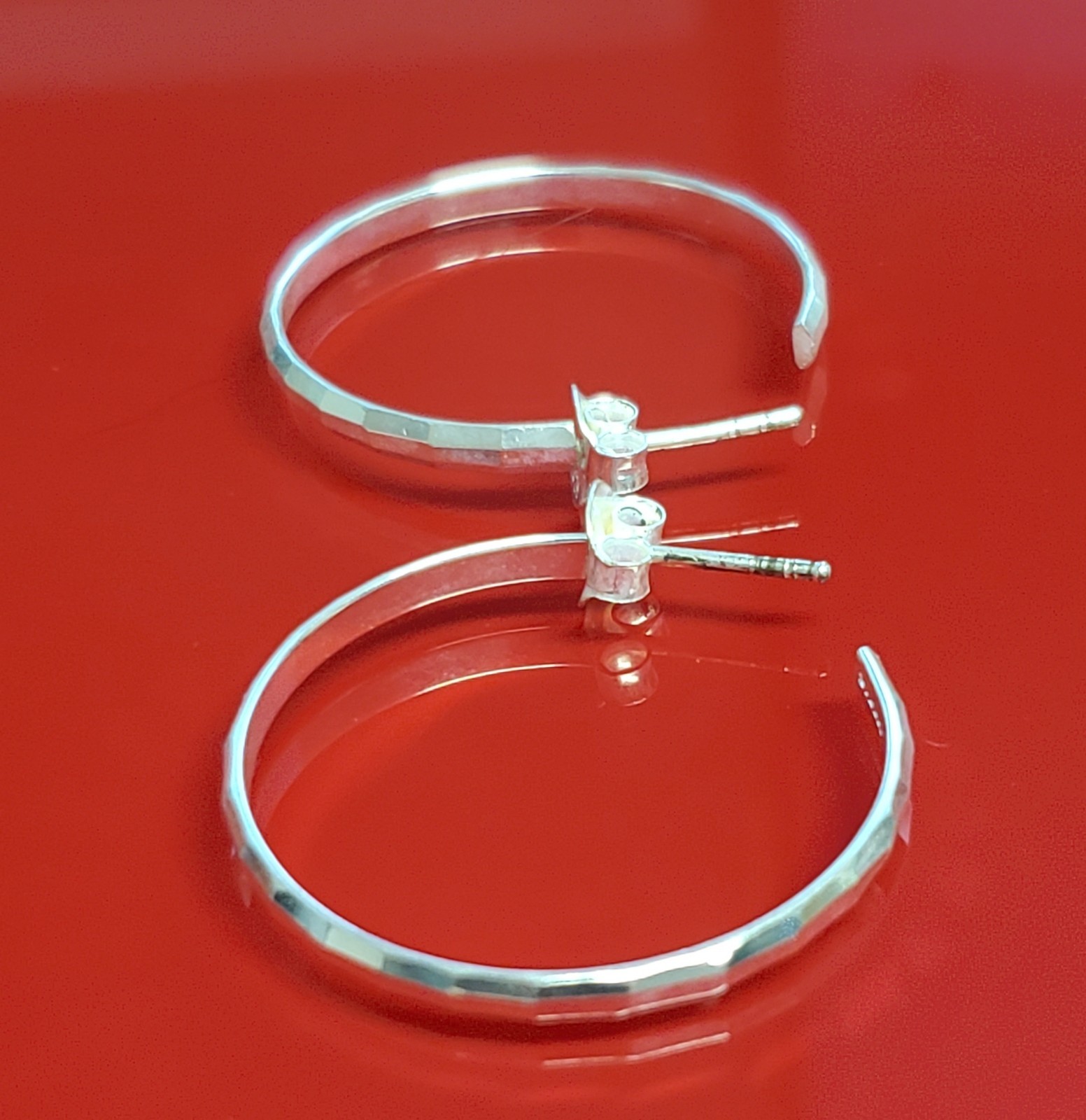 VTG FAS 925 Faceted Hoop Earrings 1.25in Sterling Silver 3g Classic Polished