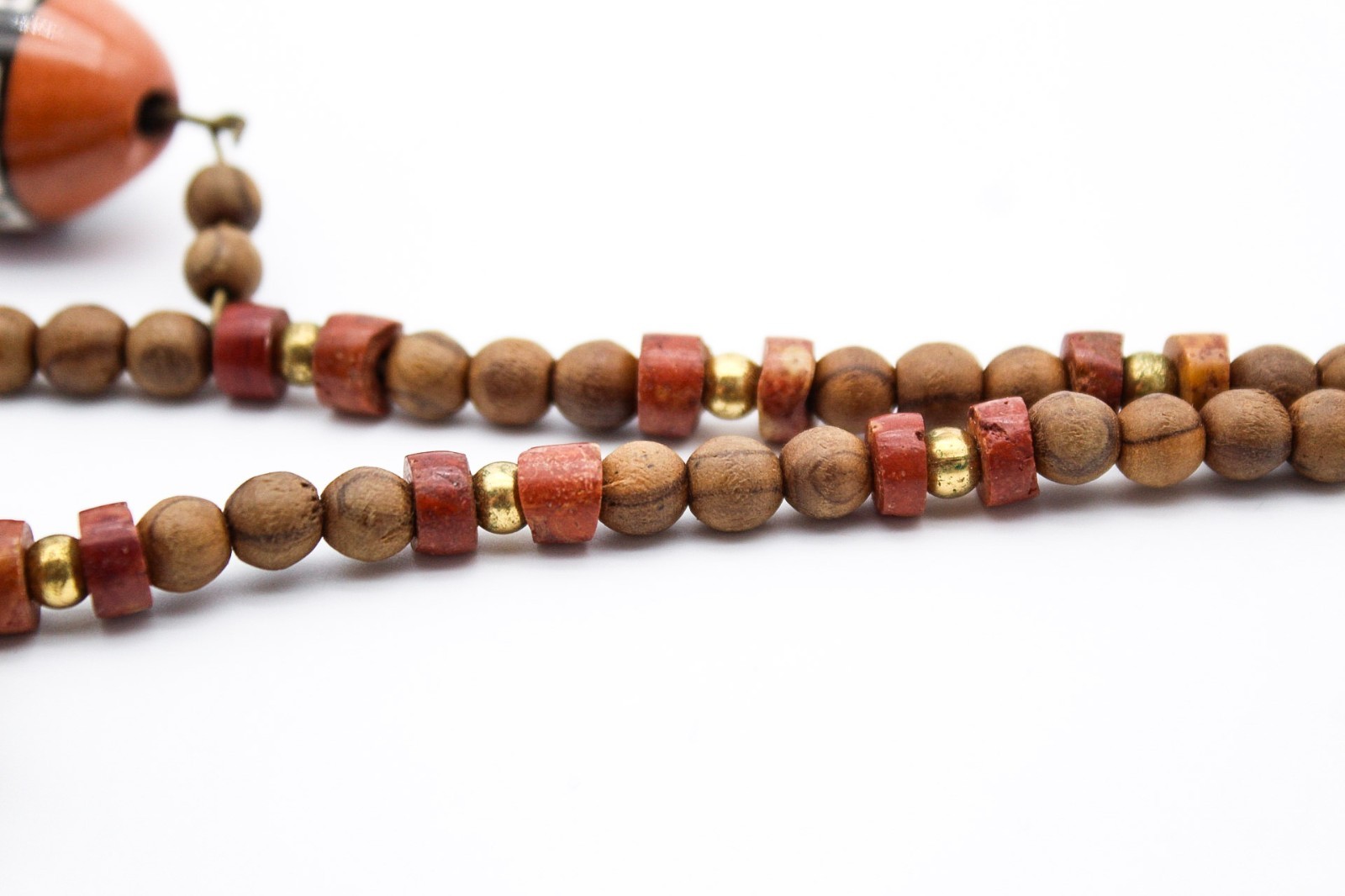 Vintage Tribal Style Hand Painted Ceramic & Wood Bead Statement Necklace