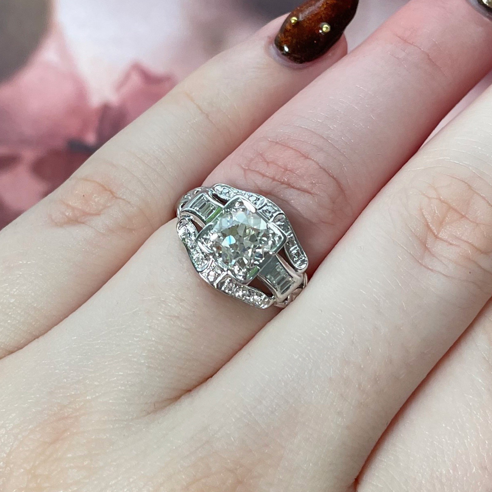 Art Deco Platinum 1.20 Carat Old European Cut Diamond Ring