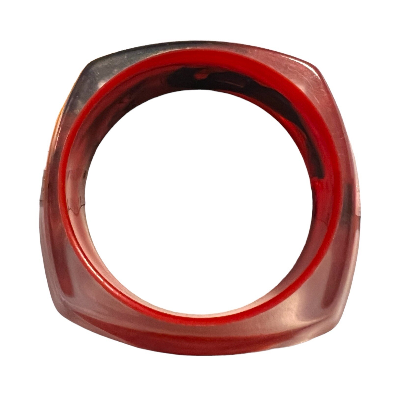 Vintage Chunky Redish Orange Brown Resin Lucite Square Bangle Bracelet Geometric