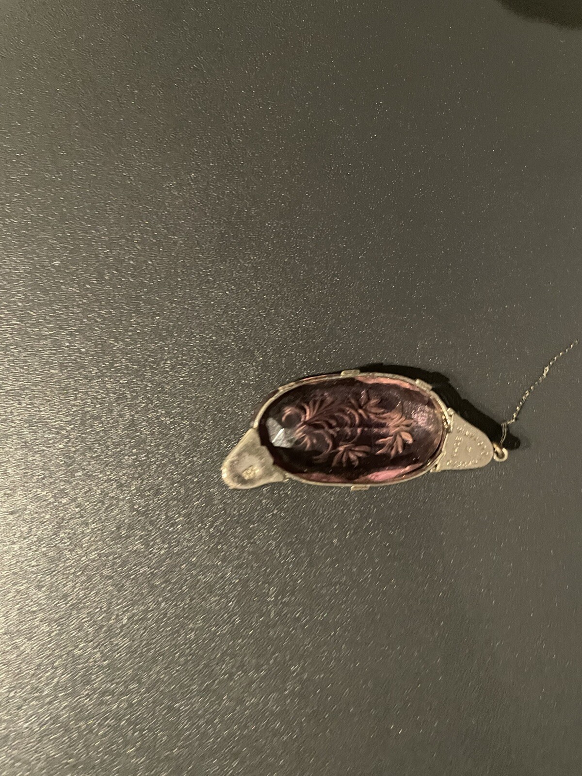 Vintage Czech Art Deco Antique Amethyst Glass Pendant only Flower design