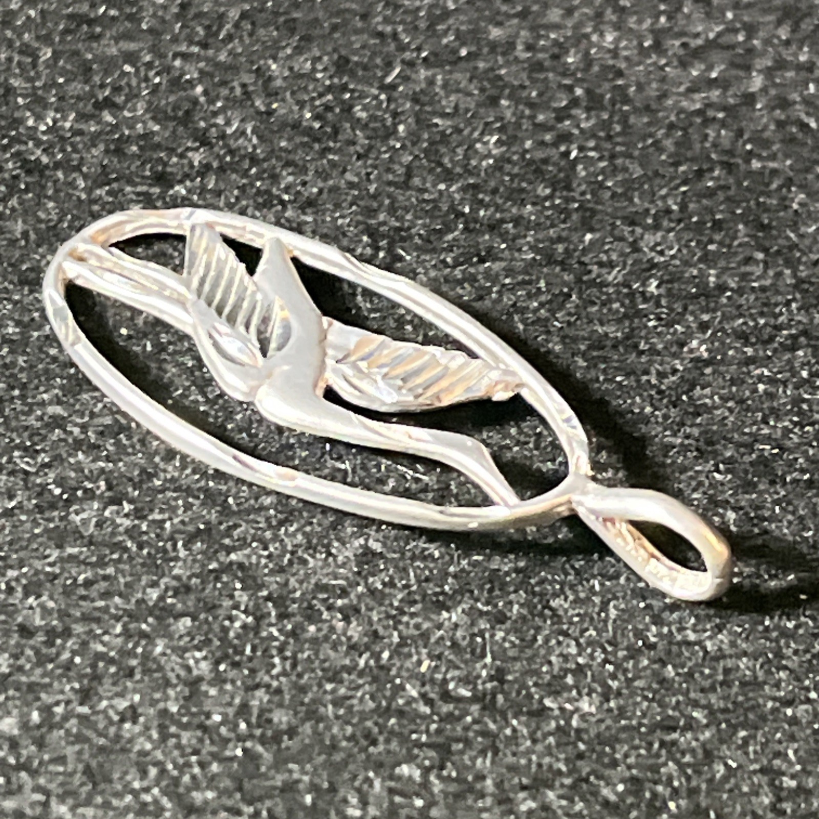 Vintage Egret Crane Heron Bird 925 Sterling Silver Pendant Bird Diamond cut