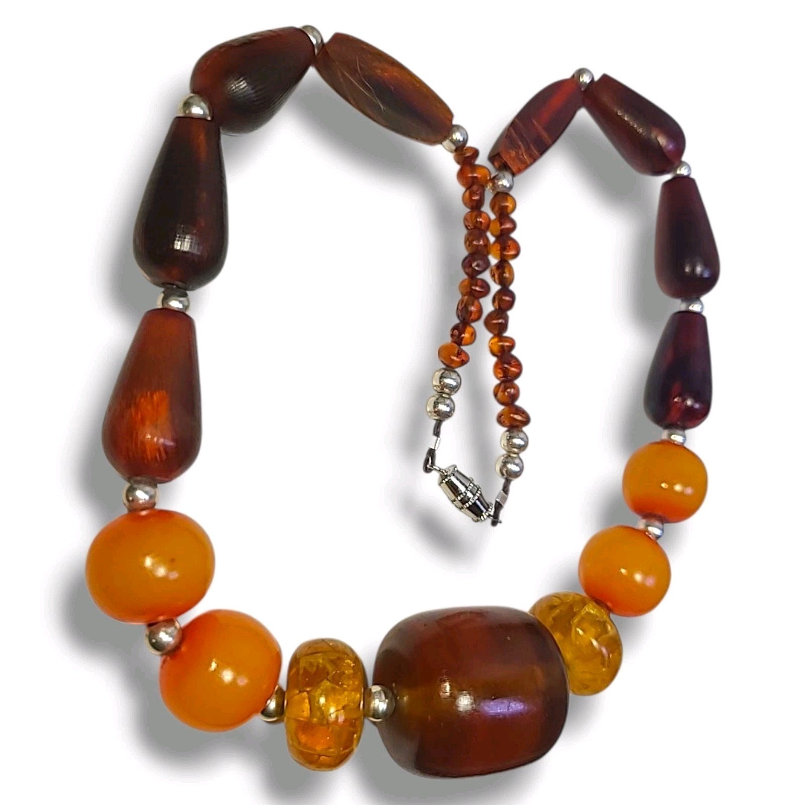 Mixed Baltic Amber Honey Cognac Butterscotch & 925 Silver Bead Necklace 20″