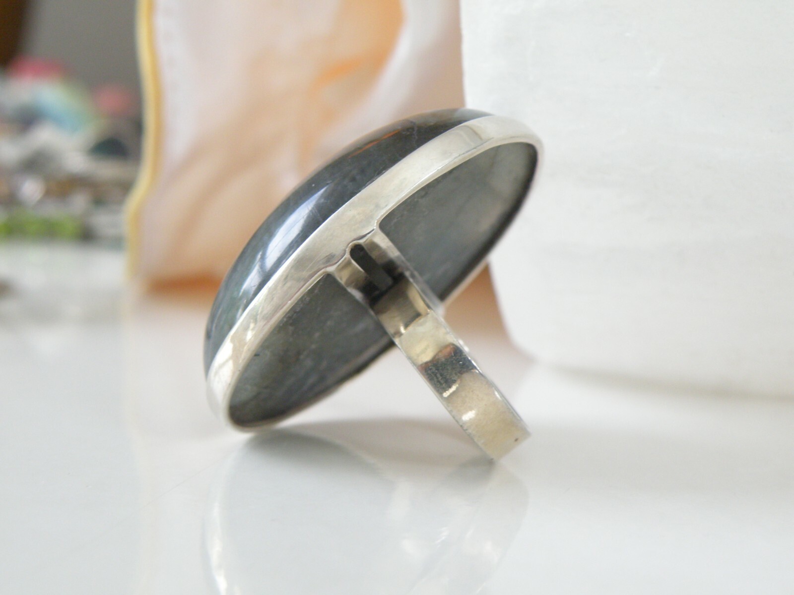 Vintage HUGE Sterling Silver 925 Natural Labradorite Statement Ring Size 7
