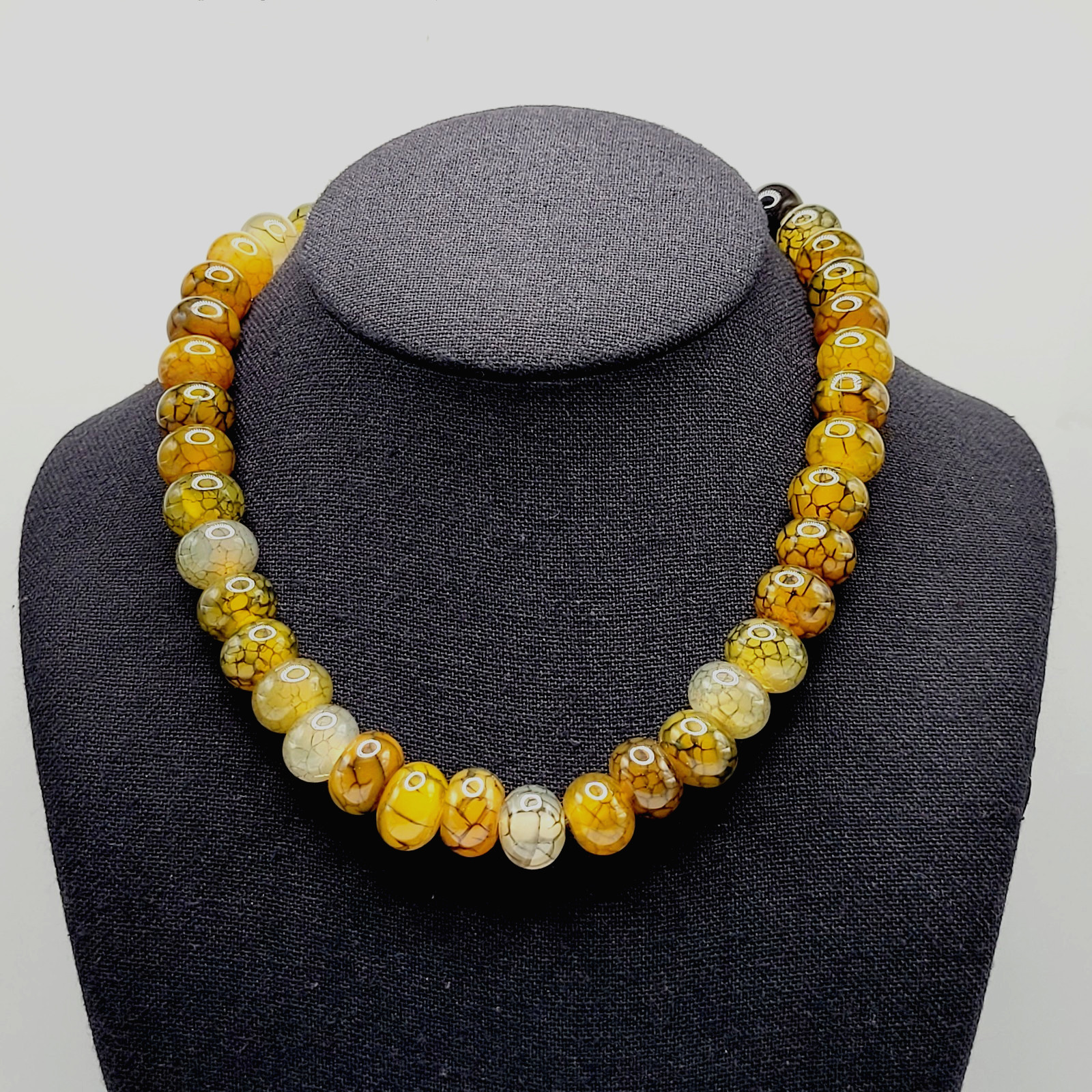 Dragon Vein Agate & Onyx Statement 925 Sterling S Hook Clasp Vtg Necklace 17 in