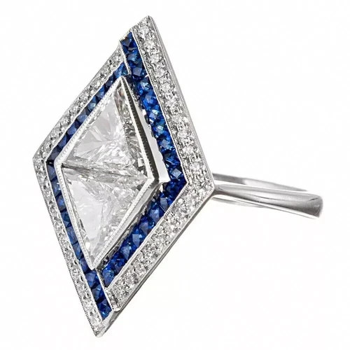 Art Deco 2.3Ct Lab Created Diamond & Sapphire 14K White Gold FN Engagement Ring