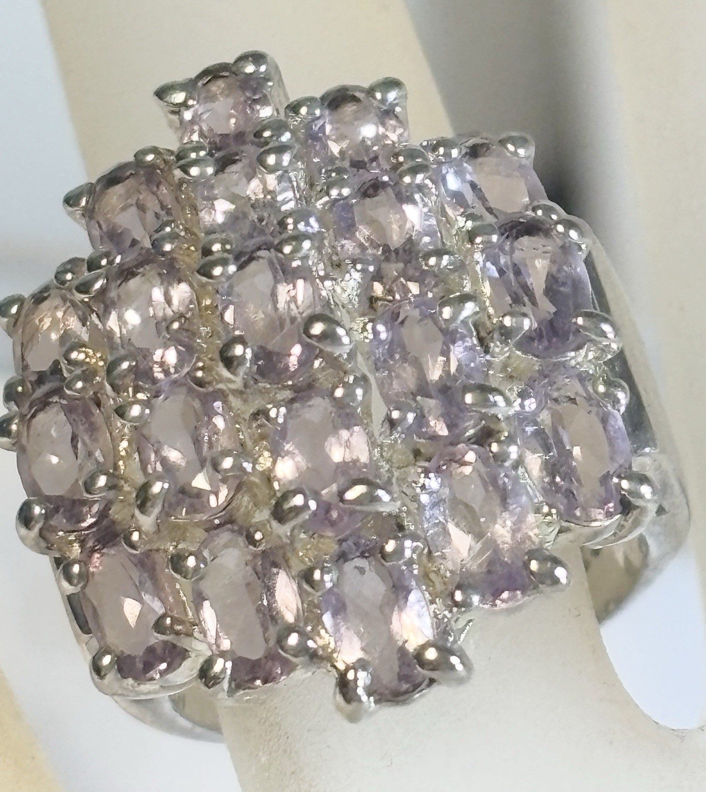 Vintage 925 Sterling Silver CZ Cluster Ring Size 5 1/4 20mm Center