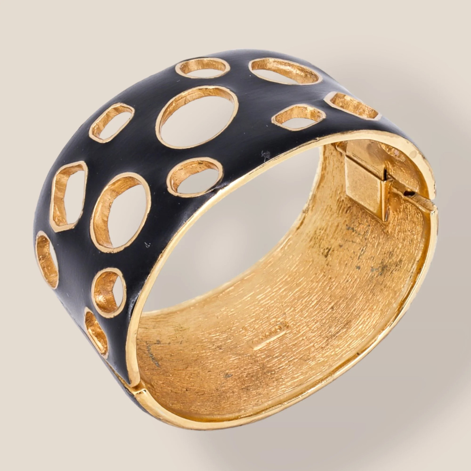 CINER, Signed Vintage, 18k Gold Plated, Jet Enamel Geometric Bracelet