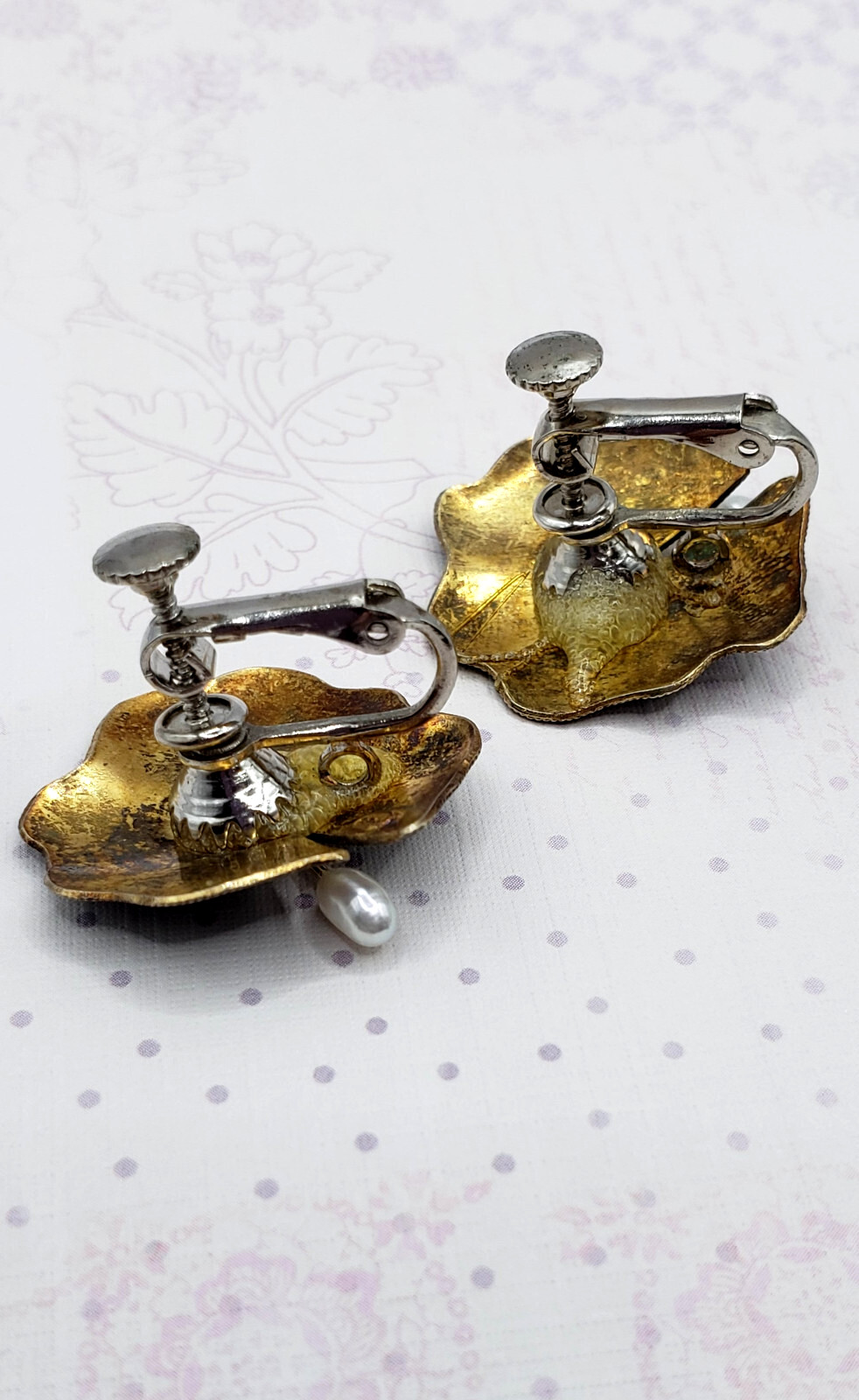 Vintage 14K Gold Pearl & Black Coral Branch Brooch & Earrings Set