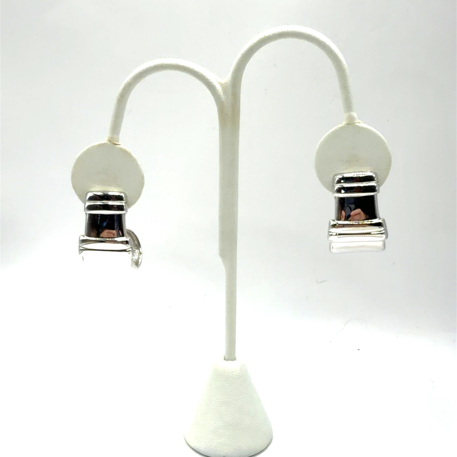 Vintage Napier Rhodium Plated Ribbed Hoop Adjustable Clip On Earrings