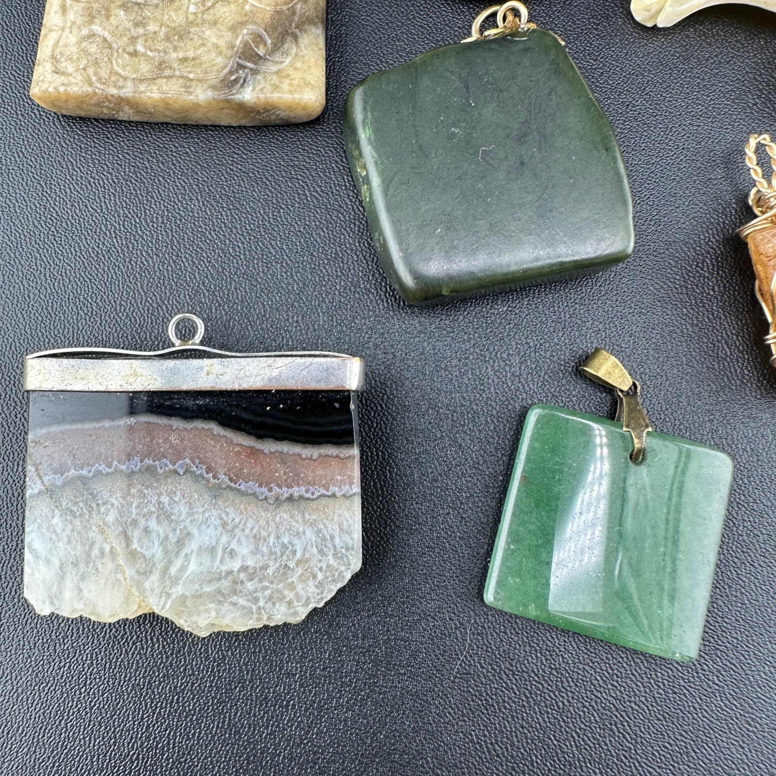 Vintage Gemstone Pendant Charm Lot Jade Quartz Agate Tigers Eye Jasper 25+