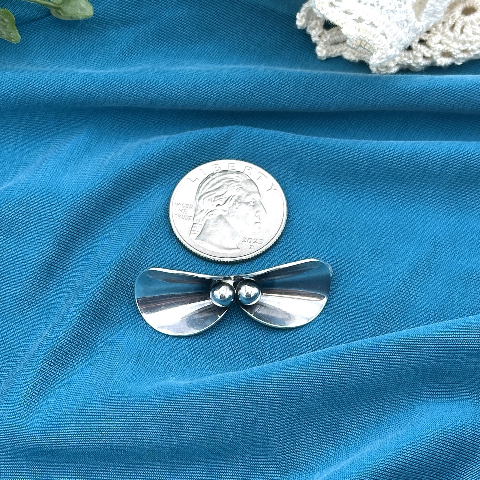 Vintage N.E. From Denmark Sterling Silver Modernist Bow Brooch Pin MCM 925 1.5″