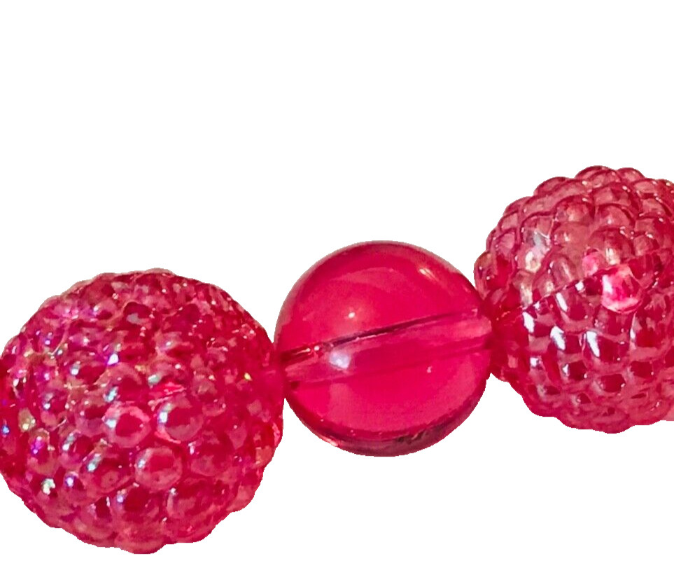 1930s-1950s Pink Beaded Necklace MCM Chunky Acrylic Plastic Estate Jewelry USA