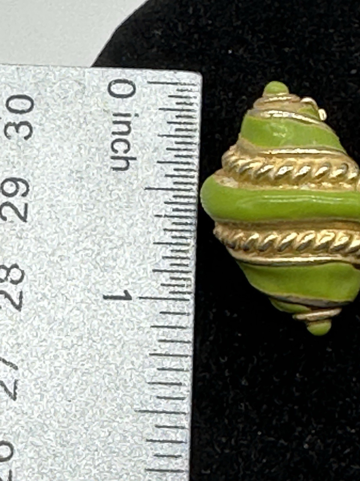 GAY BOYER Clip On Earrings Shell Goldtone Green Enamel Vintage