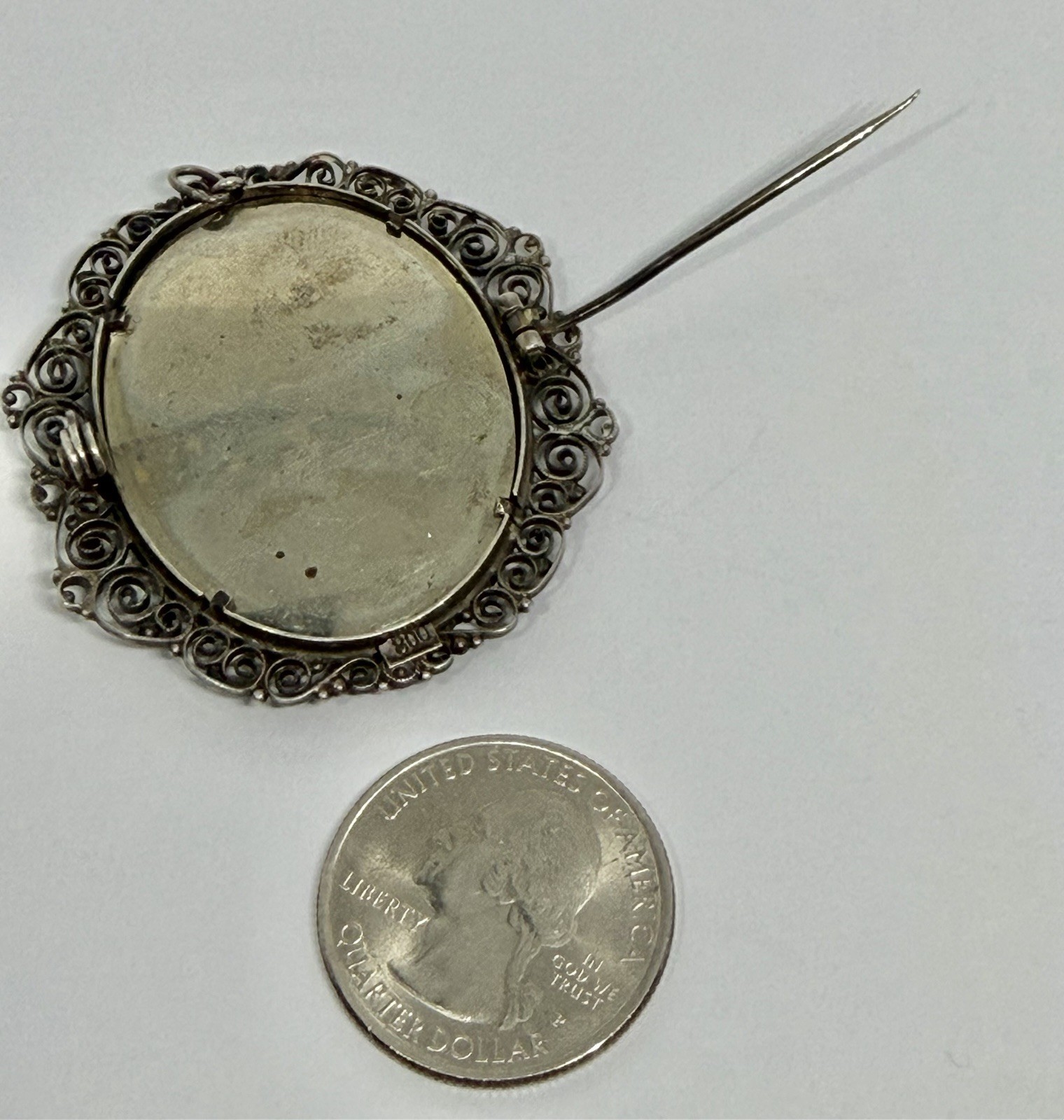 Vintage Renaissance Lady Portrait Hand Painted Miniature Brooch 800 Silver