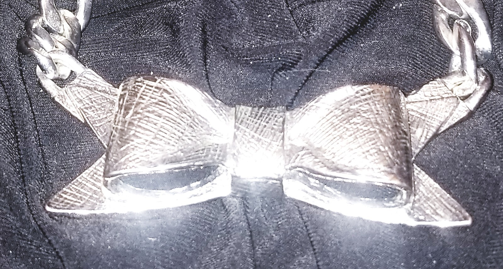 Heavy Silver Chain Necklace,”Lucia Of New York”, Bow Tie Choker, 18″ Adjustable