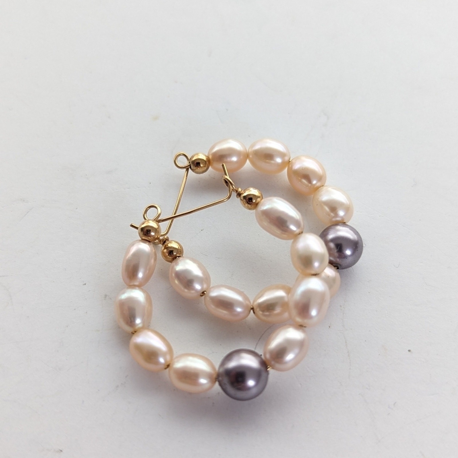 Vintage Estate Stunning Classic Hand Crafted Faux Pearl Hoop Pierced Earrings