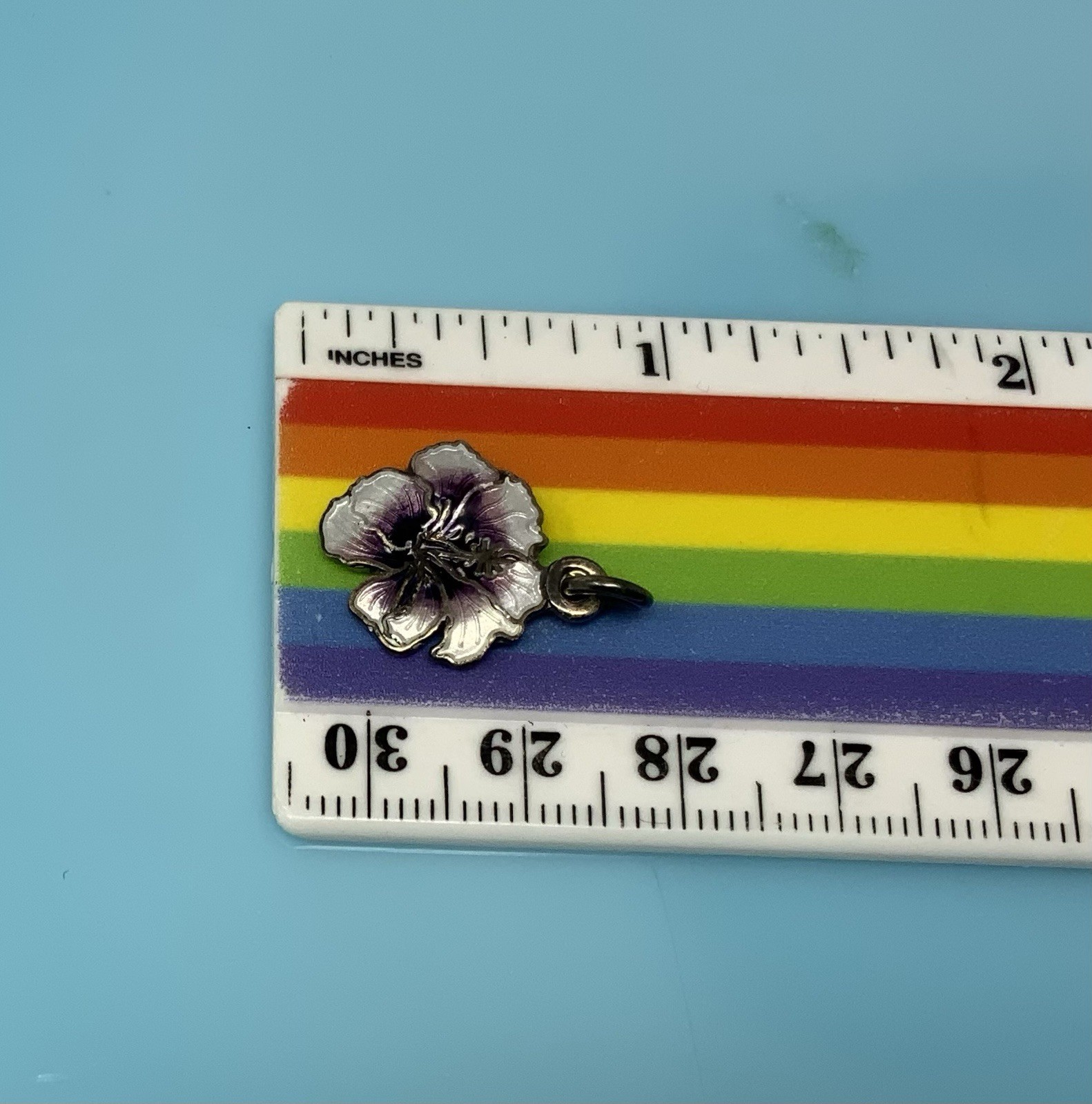 Vintage 980 Sterling Silver Enamel Purple White Hibiscus Mexico Flower Charm 2.2