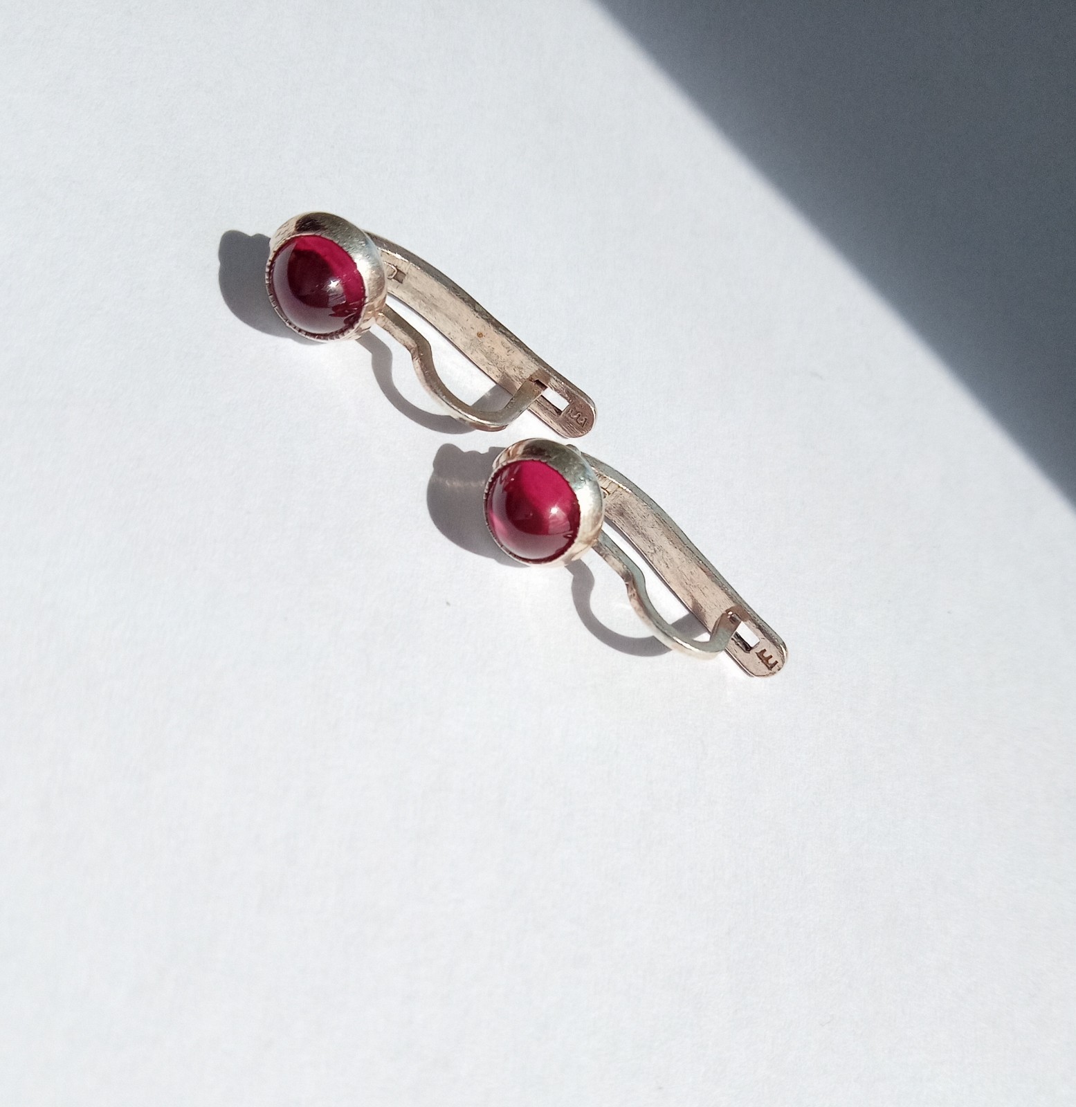 Vintage Earrings Red stones Sterling Silver 925 Star ussr times Women’s Jewelry