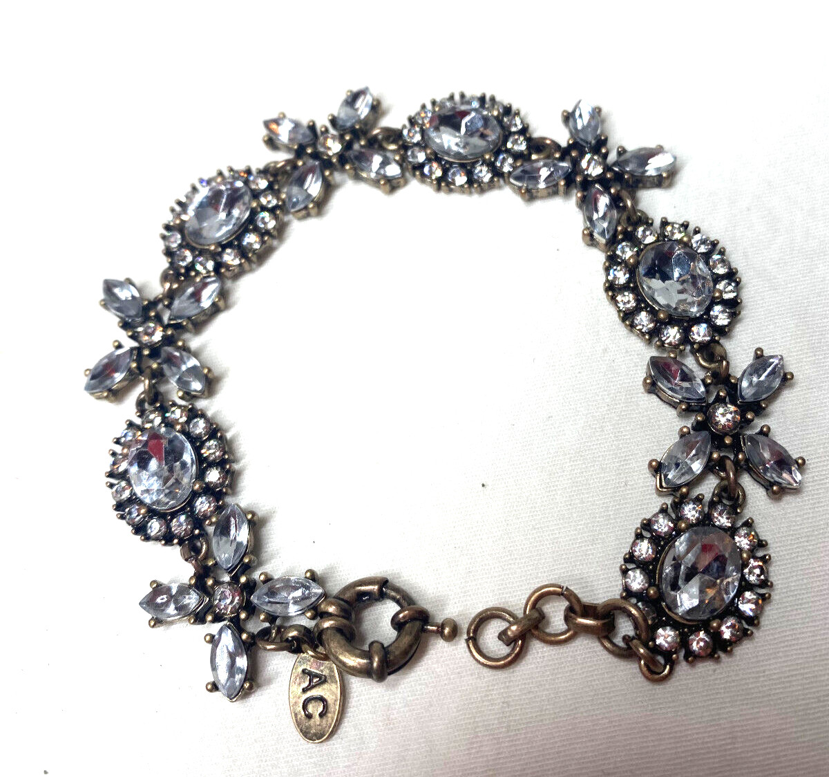Vintage Inspired Antiqued Gold Tone Crystal Bracelet X And O’s AC Hangtag