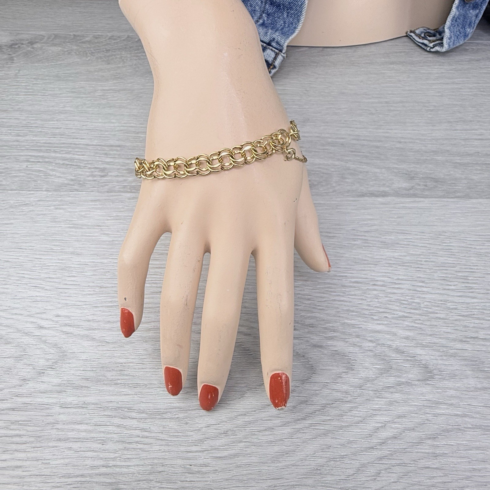 Vintage 12K Gold Filled Double Link Starter Chain Charm Bracelet Approx. 8”
