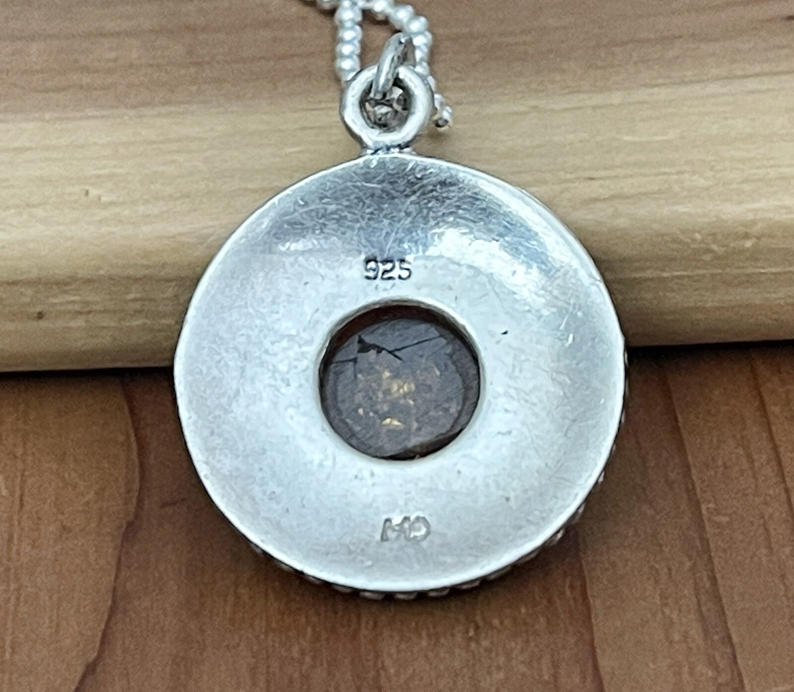 Vintage 925 Sterling Bali Beads, Honey Amber Round Pendant Necklace 16”-17.5” in