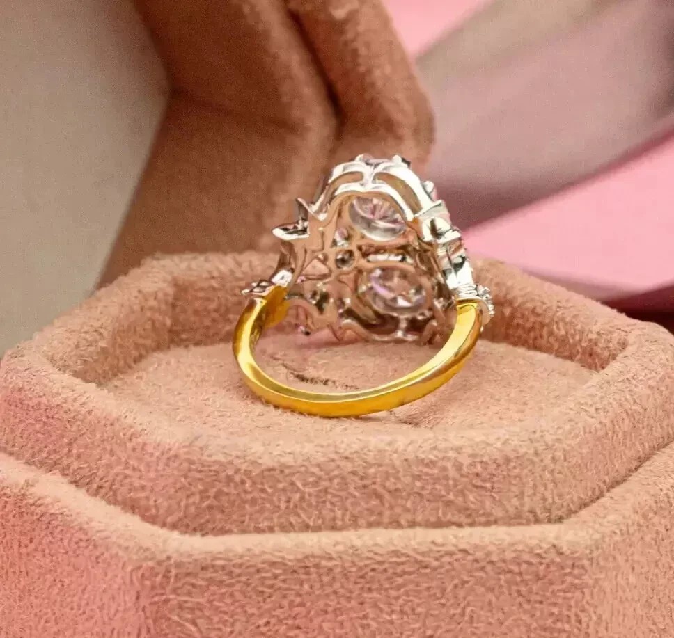 Vintage Art Deco Style Round Cut Lab Created Diamond Engagement 14K Gold FN Ring