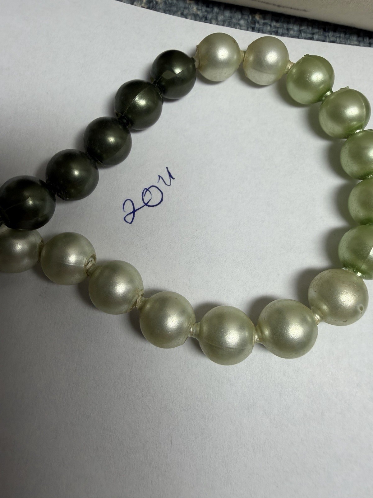 VTG Pop Bead Necklace Multi Shade Pearl Metallic Green Adjustable Retro