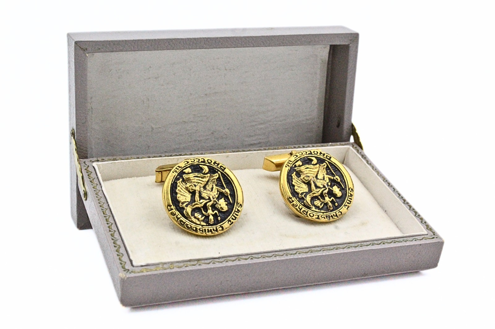 Amazing St. Christopher Embossed Gold Plated Formal Cufflinks