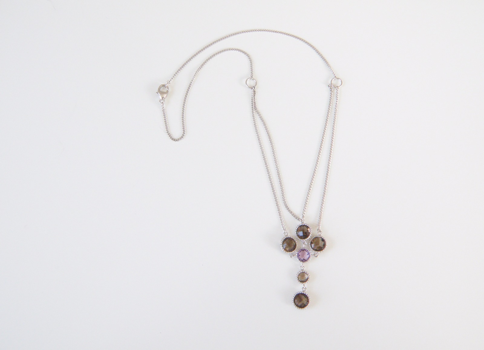 Vintage Sterling Silver 925 Natural Amethyst Lavalier Choker Necklace 16″