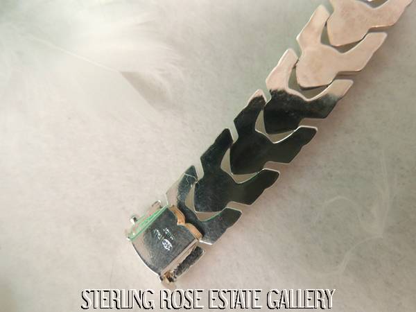 Sterling Silver 0.925 Estate WIDE 7 1/2″ x 1/2″ BRACELET w TONGUE GROOVE CLOSURE