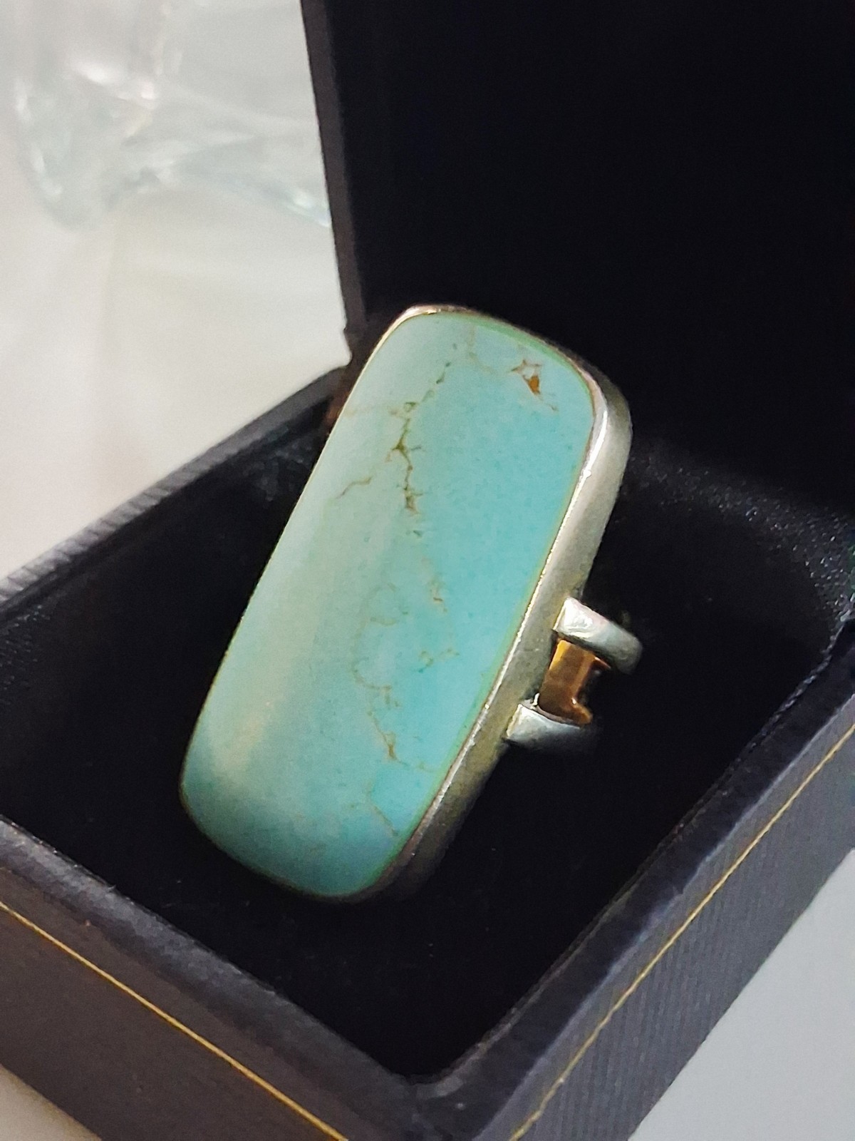 ATI Annika Witt Mexico Turquoise Large Statement Ring Size 8.75 Sterling Silver