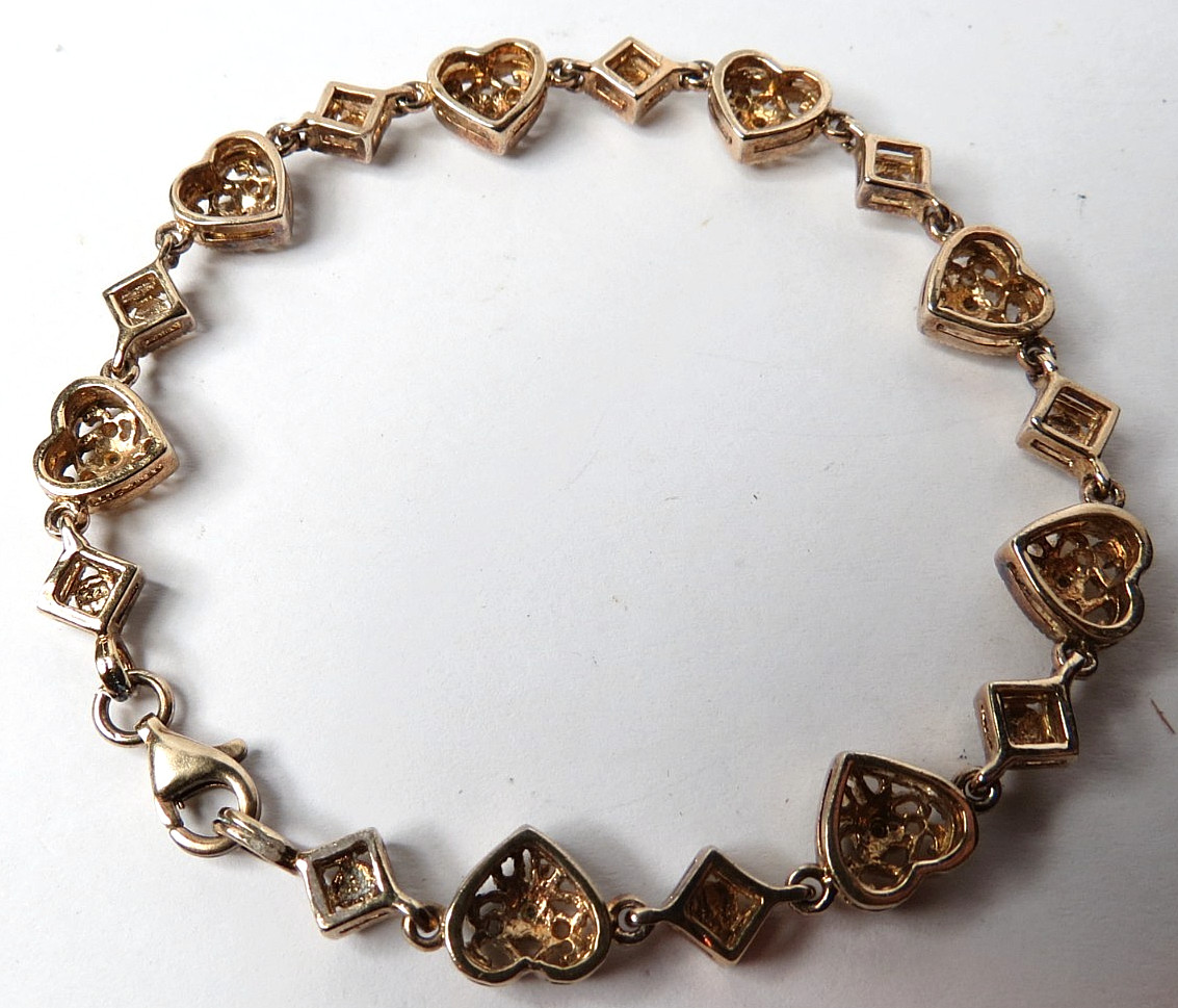 VINTAGE WOMEN HEART BRACELET GOLD TONE 925 STERLING SILVER 7″ LONG