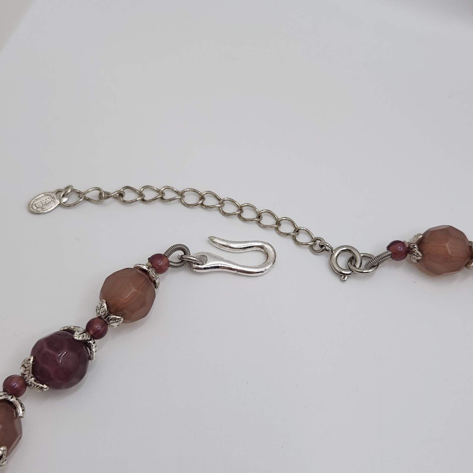 Monet Vintage Faceted Bead Necklace Pink Mauve Plum Silver Leaf Boho Earthy