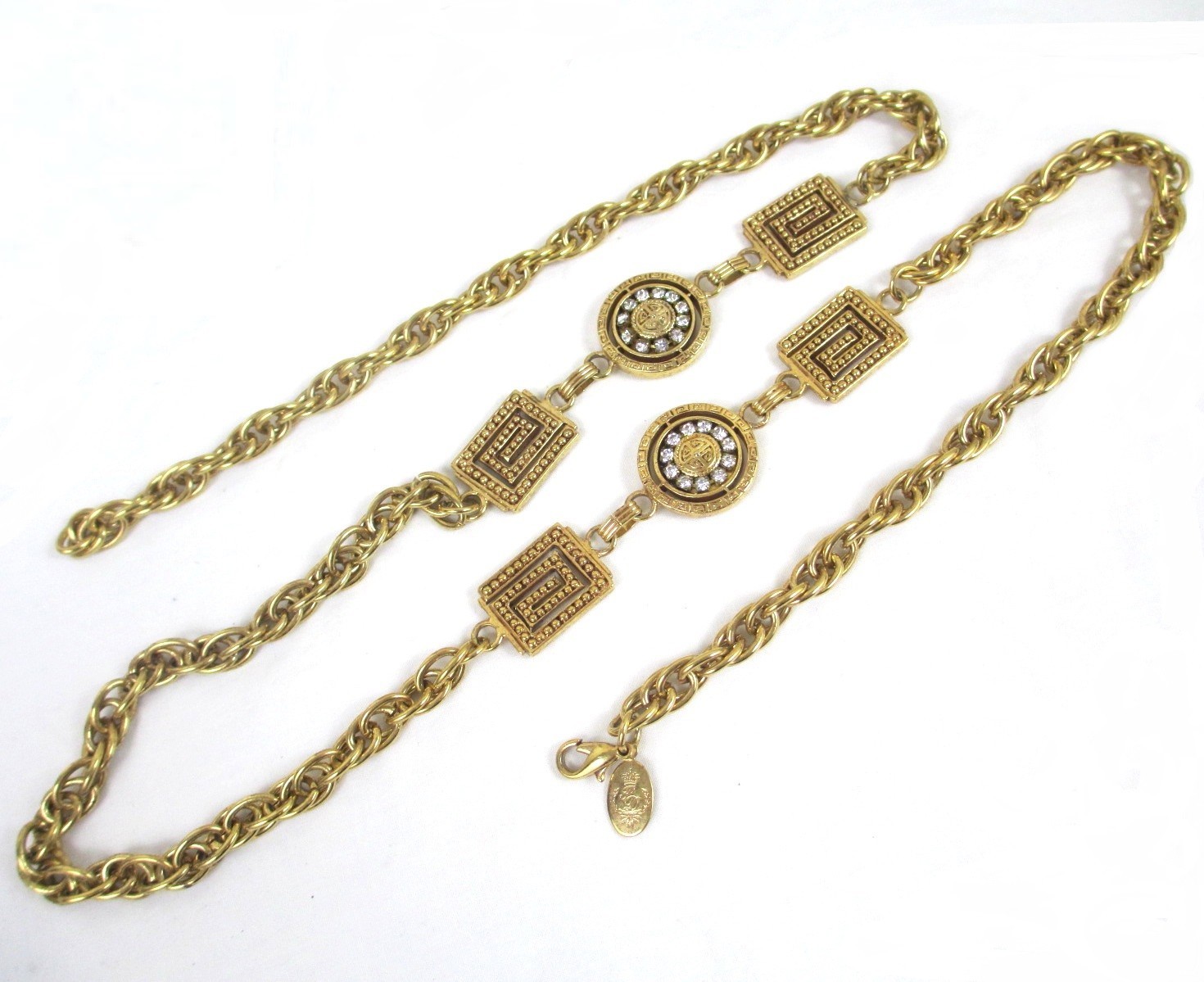 Vintage Premier Designs Gold Wheat Chain Rhinestone Necklace 35″ long
